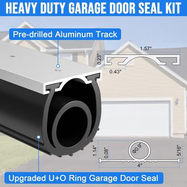 Alt view image 5 of 7 - 8 FT Garage Door Seal Bottom Kit - Heavy Duty EPDM Rubber U+O Ring Weather Stripping with Pre-drilled Aluminum Track, Universal Replacement Stops Rain, Drafts & Pests, Easy to Install