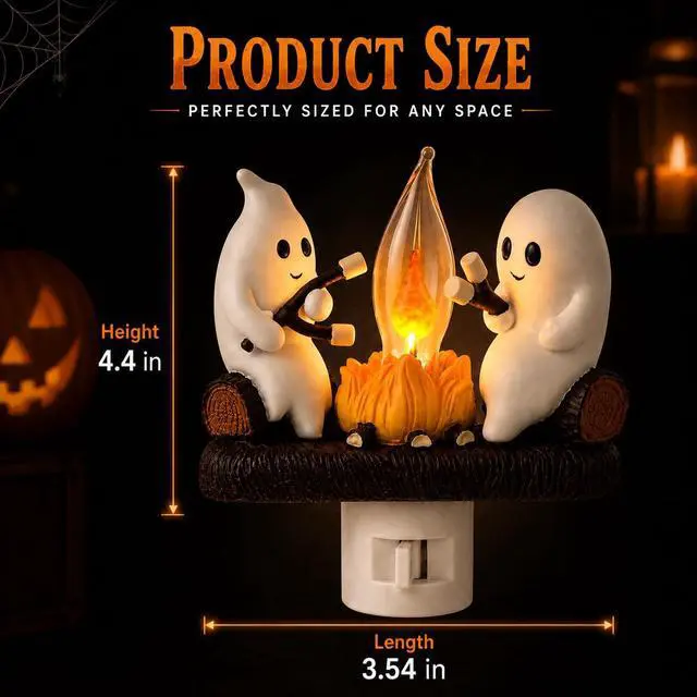 Alt view image 5 of 6 - Ghost Campfire Night Light, Plug-in Wall Flickering Flame Nightlight, Halloween 3D Cute Spooky Marshmallow Ghost Decoration for Bedroom, Spooky Season Home Halloween Decor for Kids Adults