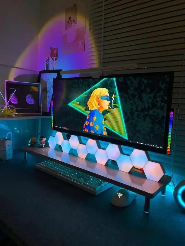 Alt view image 2 of 6 - Hexagon Light Panels with Remote, 13 Colors, 6 Pack | Touch Control, RGB Gaming Lights, DIY Modular Design, Sensory Room, Bedroom, Party, USB Powered, Wall Decor