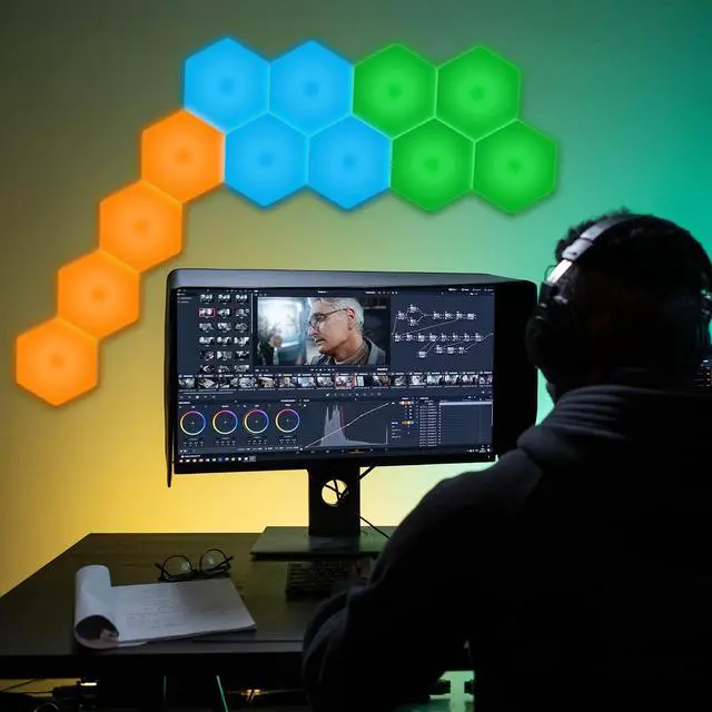 Alt view image 3 of 6 - Hexagon Light Panels with Remote, 13 Colors, 6 Pack | Touch Control, RGB Gaming Lights, DIY Modular Design, Sensory Room, Bedroom, Party, USB Powered, Wall Decor