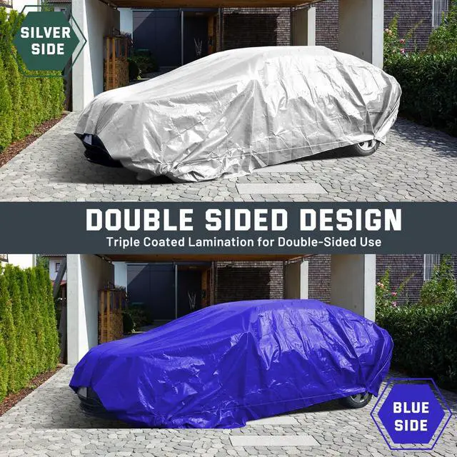 Alt view image 4 of 7 - 12 Mil Heavy Duty Waterproof Tarp with Metal Grommets, 10x20 ft, Silver & Blue Reversible Poly Tarp for Outdoor Protection, Yard, Worksite, Pools, Vehicles, Equipment Coverage