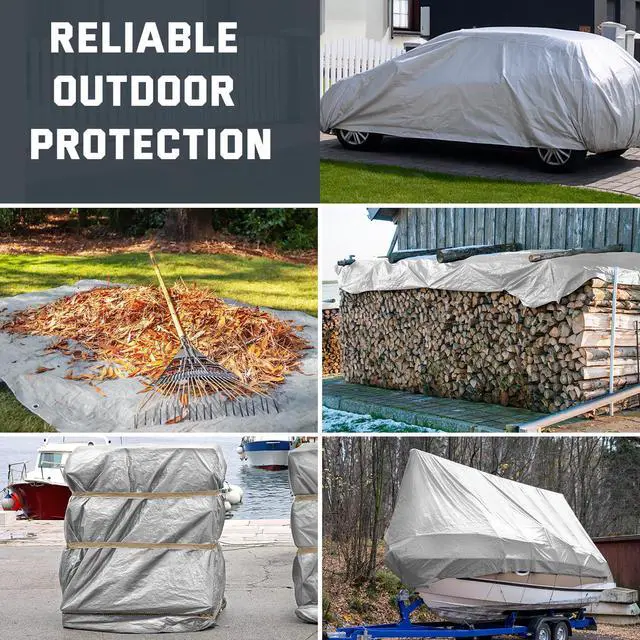 Alt view image 5 of 7 - 12 Mil Heavy Duty Waterproof Tarp with Metal Grommets, 10x20 ft, Silver & Blue Reversible Poly Tarp for Outdoor Protection, Yard, Worksite, Pools, Vehicles, Equipment Coverage