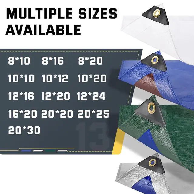 Alt view image 7 of 7 - 12 Mil Heavy Duty Waterproof Tarp with Metal Grommets, 10x20 ft, Silver & Blue Reversible Poly Tarp for Outdoor Protection, Yard, Worksite, Pools, Vehicles, Equipment Coverage