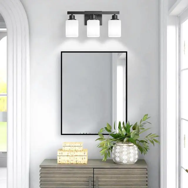 Alt view image 7 of 7 - 3-Light Bathroom Vanity Light,Modern Matte Black Bathroom Light Fixtures with Square Frosted Glass,Wall Sconces Lighting fixtures Over Mirror Restroom, Living Room Hallway