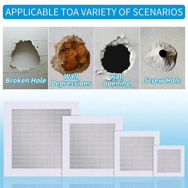Alt view image 5 of 7 - Drywall Repair Kit 20 Pack Aluminum Wall Repair Patch Kit, 2/4/6/8 inch Fiber Mesh Over Galvanized Plate, Dry Wall Hole Repair Patch Metal Patch with Extended Self-Adhesive Mesh (20 Pcs)