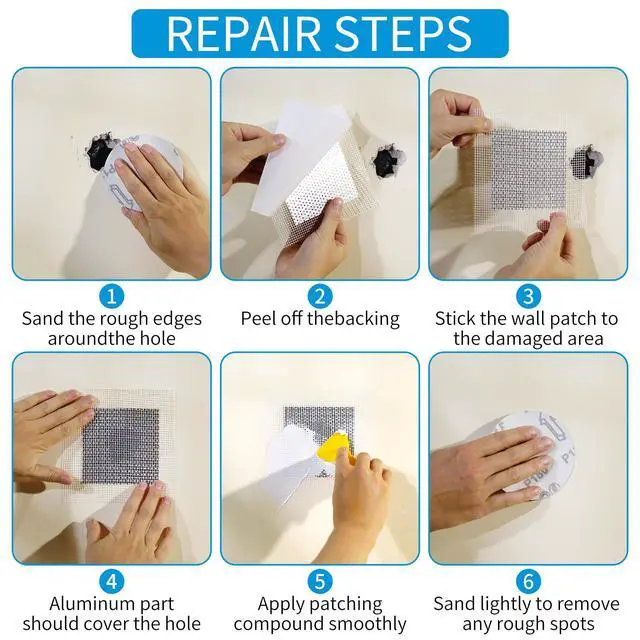 Alt view image 6 of 7 - Drywall Repair Kit 20 Pack Aluminum Wall Repair Patch Kit, 2/4/6/8 inch Fiber Mesh Over Galvanized Plate, Dry Wall Hole Repair Patch Metal Patch with Extended Self-Adhesive Mesh (20 Pcs)