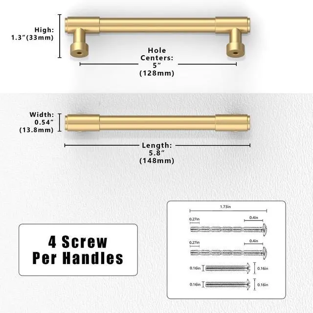 Alt view image 2 of 6 - 10 Pack Champagne Bronze Cabinet Pulls 5 Inch(128mm) Kitchen Cabinet Handles Cabinet Hardware Drawer Pulls