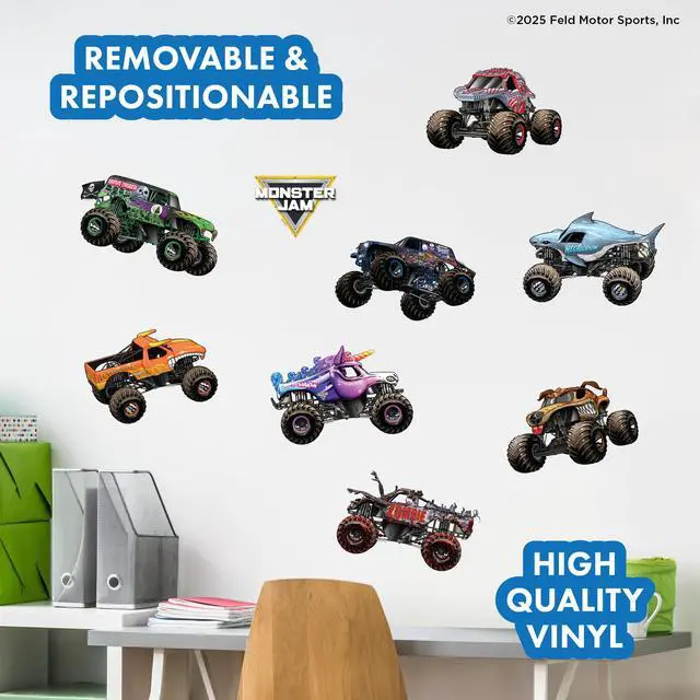 Alt view image 2 of 7 - Monster Jam Trucks Wall Decals Pack - Grave Digger Son-Uva Digger El Toro Loco Megalodon Zombie ThunderROARus Sparkle Smash Monster Mutt Vinyl Stickers Bedroom Decorations Peel and Stick Room Decor