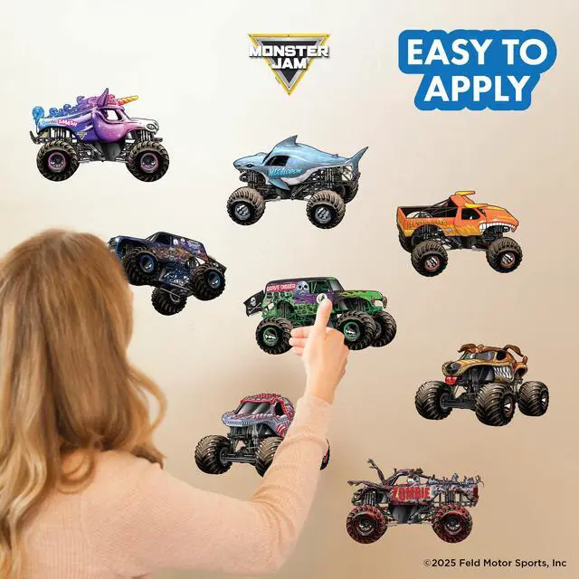Alt view image 3 of 7 - Monster Jam Trucks Wall Decals Pack - Grave Digger Son-Uva Digger El Toro Loco Megalodon Zombie ThunderROARus Sparkle Smash Monster Mutt Vinyl Stickers Bedroom Decorations Peel and Stick Room Decor