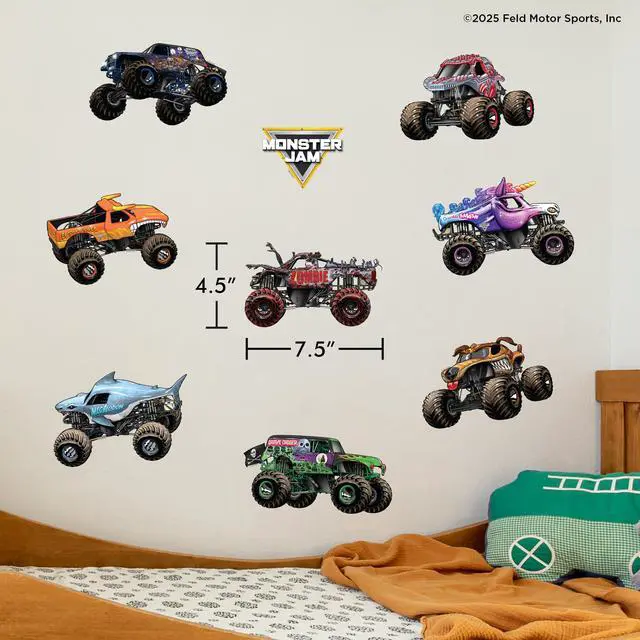 Alt view image 5 of 7 - Monster Jam Trucks Wall Decals Pack - Grave Digger Son-Uva Digger El Toro Loco Megalodon Zombie ThunderROARus Sparkle Smash Monster Mutt Vinyl Stickers Bedroom Decorations Peel and Stick Room Decor