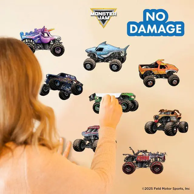 Alt view image 4 of 7 - Monster Jam Trucks Wall Decals Pack - Grave Digger Son-Uva Digger El Toro Loco Megalodon Zombie ThunderROARus Sparkle Smash Monster Mutt Vinyl Stickers Bedroom Decorations Peel and Stick Room Decor