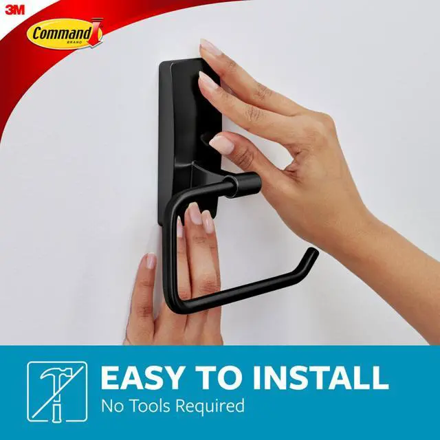 Alt view image 3 of 7 - Toilet Paper Holder, Matte Black, 1 Holder, 2 Strips | For Bathroom Organization, Water Resistant, Damage-Free Hanging with Adhesive Strip, No Tools