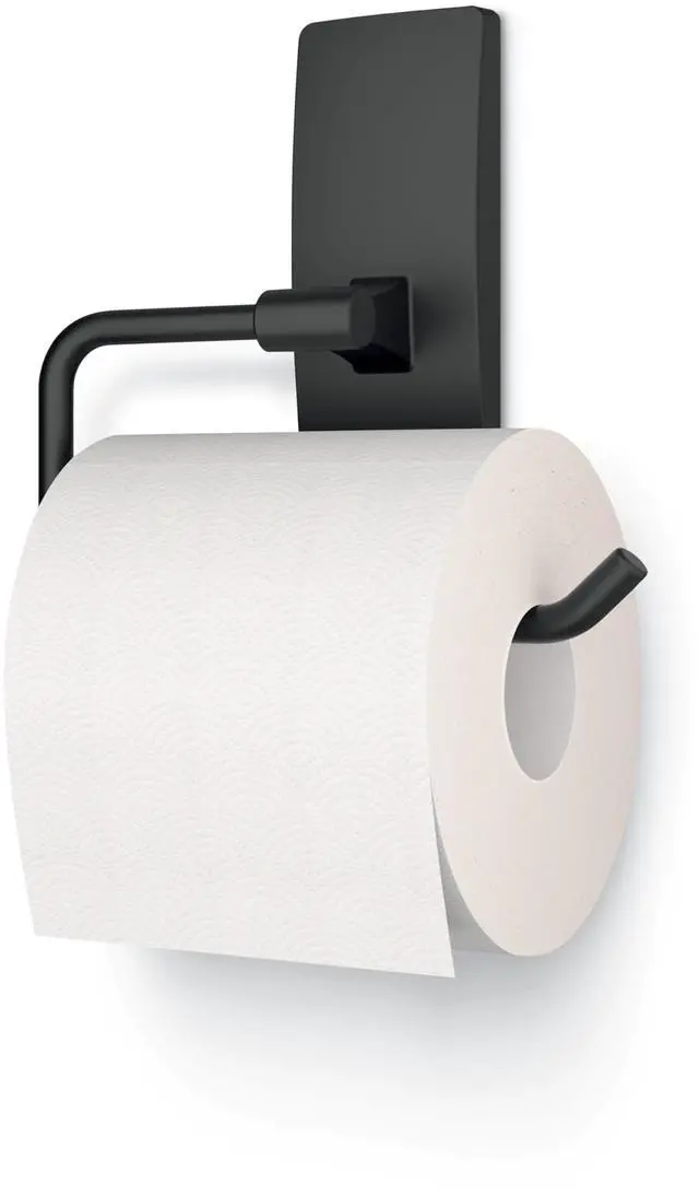 Alt view image 5 of 7 - Toilet Paper Holder, Matte Black, 1 Holder, 2 Strips | For Bathroom Organization, Water Resistant, Damage-Free Hanging with Adhesive Strip, No Tools