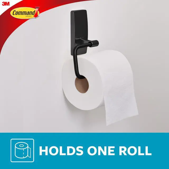 Alt view image 4 of 7 - Toilet Paper Holder, Matte Black, 1 Holder, 2 Strips | For Bathroom Organization, Water Resistant, Damage-Free Hanging with Adhesive Strip, No Tools