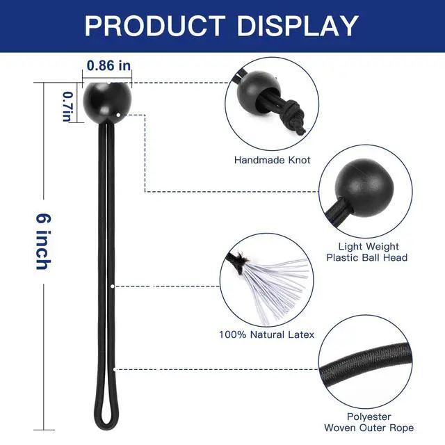Alt view image 4 of 7 - Ball Bungee Cords 6 Inch Bungee Cord with Balls, 50 PCS Heavy Duty Bungie Cord Balls Canopy Tarp Tie Down Bungee Balls for Camping, Shelter,Cargo,Tent Poles UV Resistant