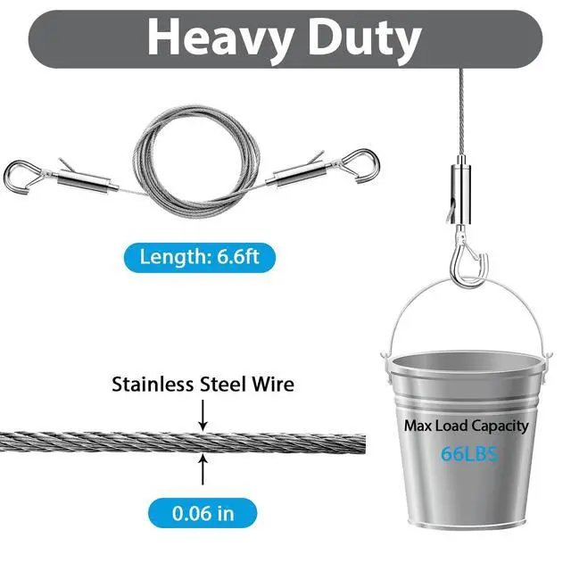 Alt view image 2 of 6 - 8PCS Adjustable Picture Hanging Wire Kit,Frame,Mirror Hanging Kit,6.6FT Heavy Duty Stainless Steel Rope for Hanging Pictures,Billboards,Basket,Flowerpot,Supports Up to 66lbs