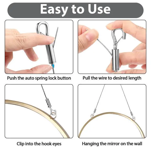 Alt view image 4 of 6 - 8PCS Adjustable Picture Hanging Wire Kit,Frame,Mirror Hanging Kit,6.6FT Heavy Duty Stainless Steel Rope for Hanging Pictures,Billboards,Basket,Flowerpot,Supports Up to 66lbs