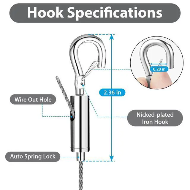 Alt view image 3 of 6 - 8PCS Adjustable Picture Hanging Wire Kit,Frame,Mirror Hanging Kit,6.6FT Heavy Duty Stainless Steel Rope for Hanging Pictures,Billboards,Basket,Flowerpot,Supports Up to 66lbs