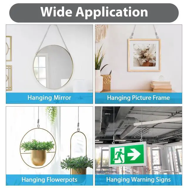 Alt view image 6 of 6 - 8PCS Adjustable Picture Hanging Wire Kit,Frame,Mirror Hanging Kit,6.6FT Heavy Duty Stainless Steel Rope for Hanging Pictures,Billboards,Basket,Flowerpot,Supports Up to 66lbs