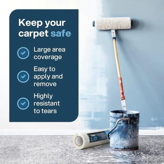 Alt view image 2 of 6 - Carpet Protection Film - Self Adhesive Plastic Protector 18" x 200' | Heavy Duty Shield Covering for Stairs Floor Runner Surface - Puncture & Water Resistant - Sticky Protection Roll