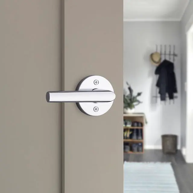 Alt view image 2 of 6 - Milan Dummy Door Handle, Single Sided Lever for Closets, French Double Doors, and Pantry, Polished Chrome Non-Turning Reversible Interior Push/Pull Lever