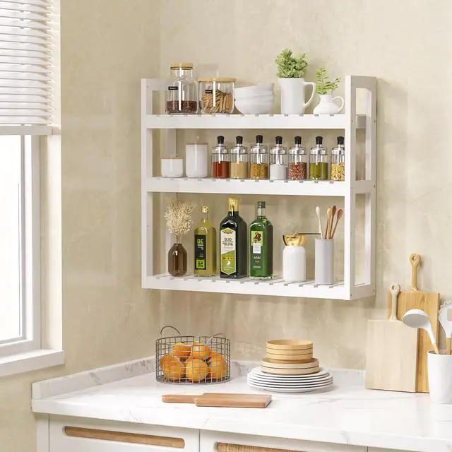 Alt view image 5 of 7 - Bathroom Shelves Over Toilet Storage - 3 Tier Wall Mounted Bamboo Bathroom Shelf Organizer Multifunctional Adjustable Layer Free Standing Utility Shelves for Bathroom Living Room Kitchen, White