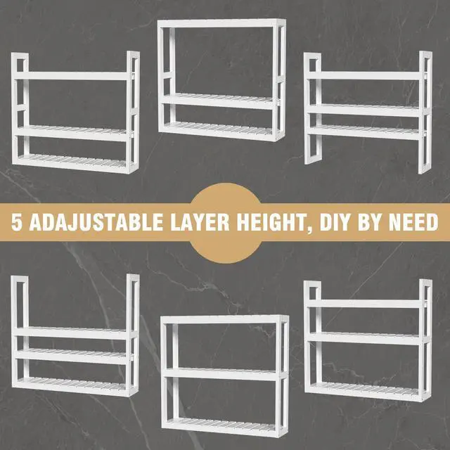 Alt view image 6 of 7 - Bathroom Shelves Over Toilet Storage - 3 Tier Wall Mounted Bamboo Bathroom Shelf Organizer Multifunctional Adjustable Layer Free Standing Utility Shelves for Bathroom Living Room Kitchen, White