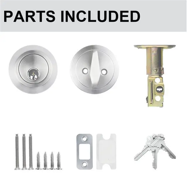 Alt view image 3 of 7 - 1 Side Keyed Deadbolt Lock,Single Cylinder Dead Bolt, Satin Nickel Round Exterior Keyed Front Entry Inside Door Deadbolt