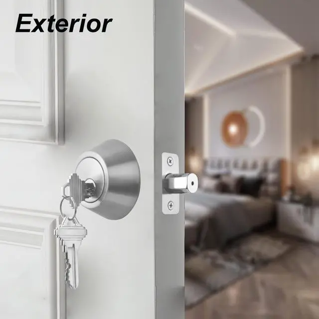 Alt view image 5 of 7 - 1 Side Keyed Deadbolt Lock,Single Cylinder Dead Bolt, Satin Nickel Round Exterior Keyed Front Entry Inside Door Deadbolt