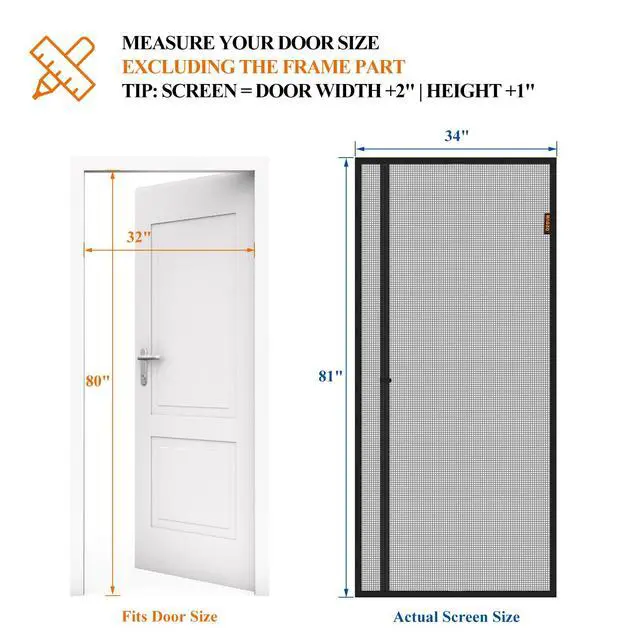 Alt view image 2 of 7 - Magnetic Screen Door, Fits 32'' x 80'' Door(Screen Size 34'' x 81''), Black | Reversible Left Right Side Opening, Scratch-Proof Polyester, Pet Friendly, Free Entry and Exit, Prevent Insect Invasion