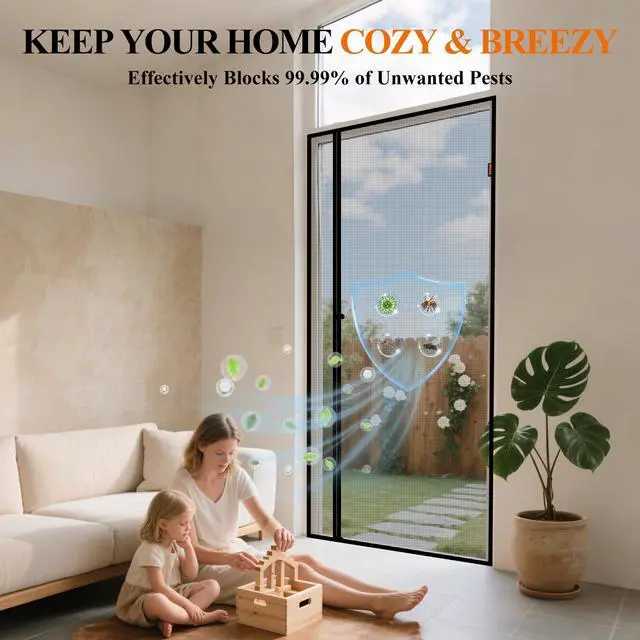 Alt view image 3 of 7 - Magnetic Screen Door, Fits 32'' x 80'' Door(Screen Size 34'' x 81''), Black | Reversible Left Right Side Opening, Scratch-Proof Polyester, Pet Friendly, Free Entry and Exit, Prevent Insect Invasion