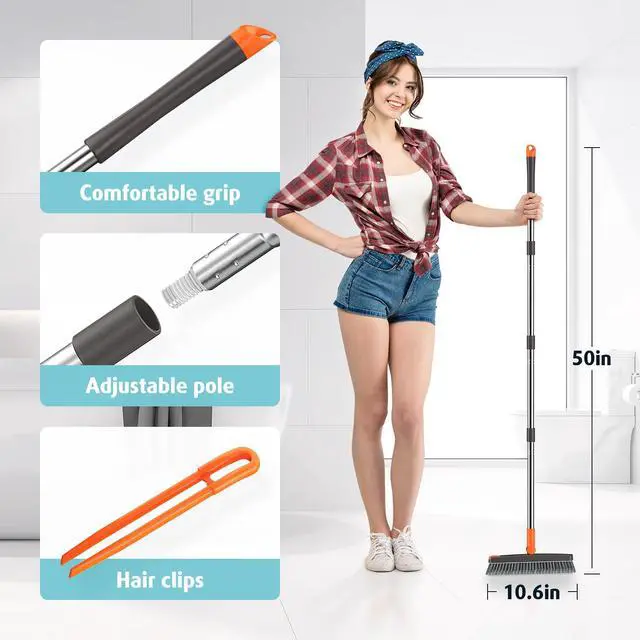 Alt view image 3 of 7 - Heavy Duty Grout Scrub Brush with Long Handle & Hair Clip | 180° Swivel Scrub Brush V-Shape Grout Line Scrubber Stiff Bristles for Deep Cleaning Crevice, Tile Line, Corners