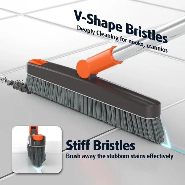 Alt view image 4 of 7 - Heavy Duty Grout Scrub Brush with Long Handle & Hair Clip | 180° Swivel Scrub Brush V-Shape Grout Line Scrubber Stiff Bristles for Deep Cleaning Crevice, Tile Line, Corners