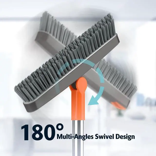 Alt view image 5 of 7 - Heavy Duty Grout Scrub Brush with Long Handle & Hair Clip | 180° Swivel Scrub Brush V-Shape Grout Line Scrubber Stiff Bristles for Deep Cleaning Crevice, Tile Line, Corners