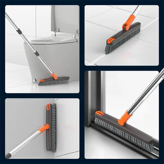 Alt view image 7 of 7 - Heavy Duty Grout Scrub Brush with Long Handle & Hair Clip | 180° Swivel Scrub Brush V-Shape Grout Line Scrubber Stiff Bristles for Deep Cleaning Crevice, Tile Line, Corners