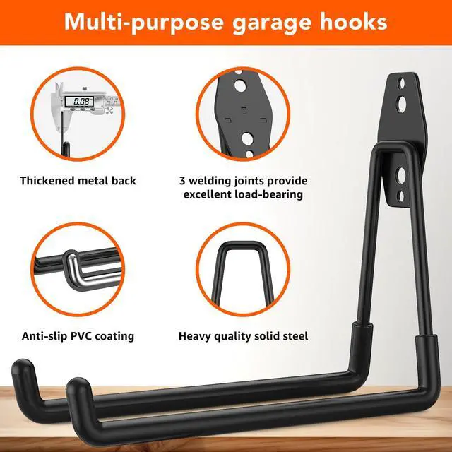 Alt view image 3 of 7 - 32-Pack Heavy Duty Wall Mount Garage Hooks | Hanging Storage For Ladders, Hoses, Bikes, Garden Tools, Ropes; For Yard, Warehouse, Workshop, Shed, Shop