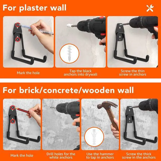 Alt view image 4 of 7 - 32-Pack Heavy Duty Wall Mount Garage Hooks | Hanging Storage For Ladders, Hoses, Bikes, Garden Tools, Ropes; For Yard, Warehouse, Workshop, Shed, Shop