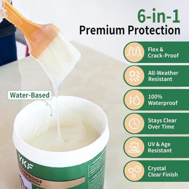 Alt view image 2 of 7 - Transparent Waterproof Sealant 12 Oz, Clear Water-Based Leak Repair Coating for Roof, Wall, Bathroom, Shower, Kitchen, Concrete, Wood, Metal, Indoor & Outdoor