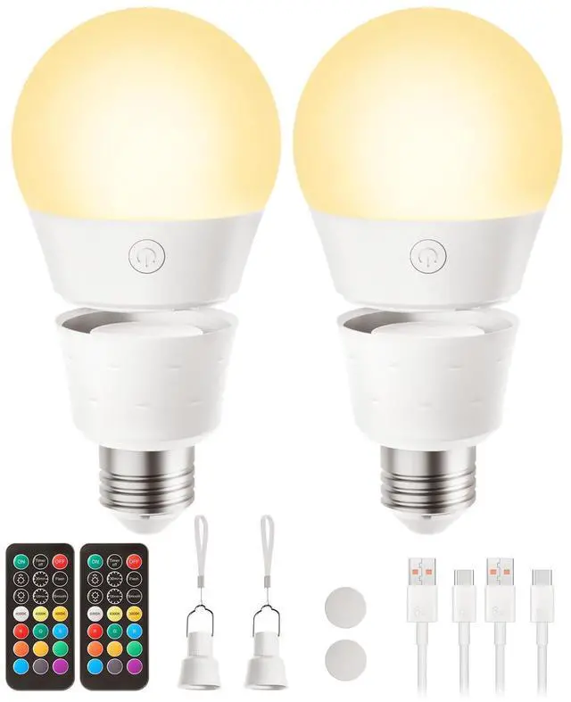 Main image of Rechargeable Bulbs | Magnetic Base, Battery Backup Bulb for Sconce, Lamps and Non-Hardwired Fixtures, 3 Color Temperatures + 9 RGB Colors, 2 Pack