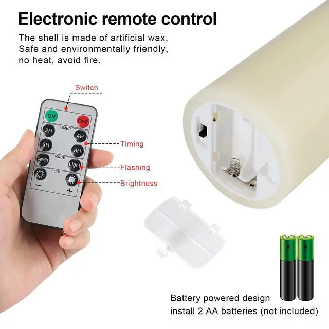 Alt view image 5 of 5 - Flameless Candles, Flickering Moving Flame LED Candles Set of 5 (Size: D: 3" x H: 4"/4"/4"/6"/6") Pillar Realistic Real Wax Battery Operated Candles with Remote Control 2 4 6 8 Hours Timer
