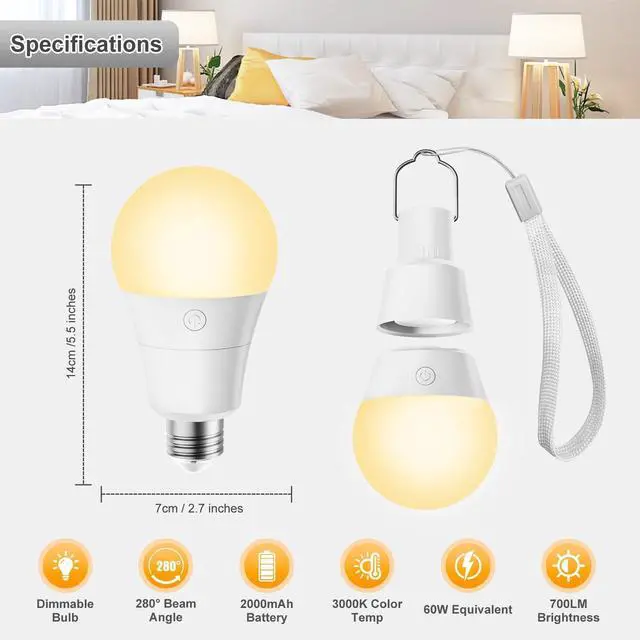 Alt view image 2 of 7 - Rechargeable Bulbs | Magnetic Base, Battery Backup Bulb for Sconce, Lamps and Non-Hardwired Fixtures, 3 Color Temperatures + 9 RGB Colors, 2 Pack