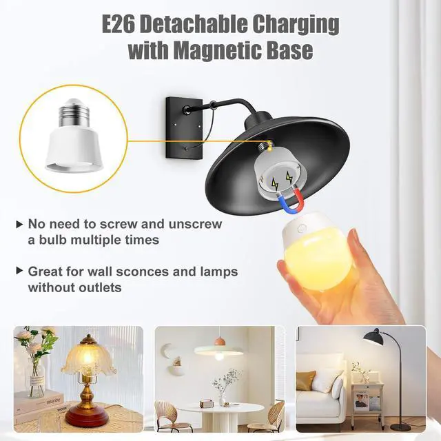 Alt view image 5 of 7 - Rechargeable Bulbs | Magnetic Base, Battery Backup Bulb for Sconce, Lamps and Non-Hardwired Fixtures, 3 Color Temperatures + 9 RGB Colors, 2 Pack
