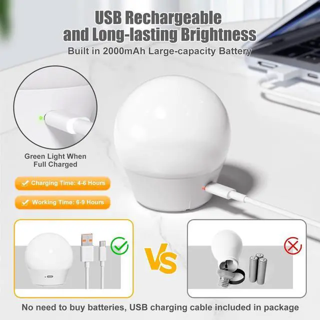 Alt view image 6 of 7 - Rechargeable Bulbs | Magnetic Base, Battery Backup Bulb for Sconce, Lamps and Non-Hardwired Fixtures, 3 Color Temperatures + 9 RGB Colors, 2 Pack