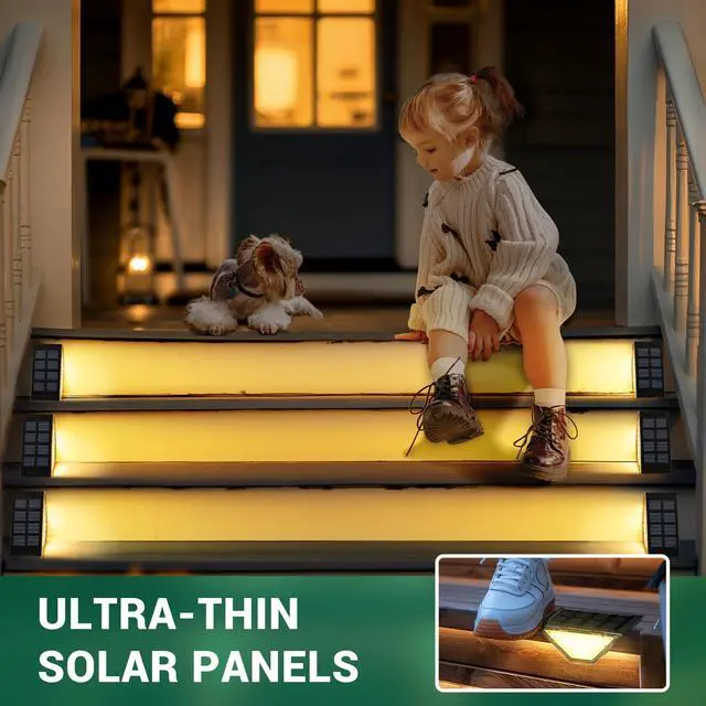 Alt view image 4 of 7 - Solar Step Lights Waterproof, Stair Lights Outdoor Decor, 6 Pack Warm White | 24 LEDs Solar Deck Lights for Garden, Porch, Pathway, Patio, Fence, Balcony