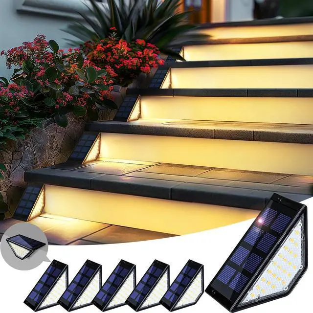 Main image of Solar Step Lights Waterproof, Stair Lights Outdoor Decor, 6 Pack Warm White | 24 LEDs Solar Deck Lights for Garden, Porch, Pathway, Patio, Fence, Balcony