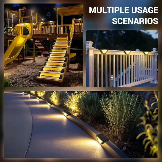 Alt view image 6 of 7 - Solar Step Lights Waterproof, Stair Lights Outdoor Decor, 6 Pack Warm White | 24 LEDs Solar Deck Lights for Garden, Porch, Pathway, Patio, Fence, Balcony