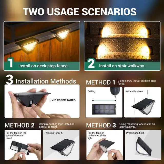 Alt view image 5 of 7 - Solar Step Lights Waterproof, Stair Lights Outdoor Decor, 6 Pack Warm White | 24 LEDs Solar Deck Lights for Garden, Porch, Pathway, Patio, Fence, Balcony