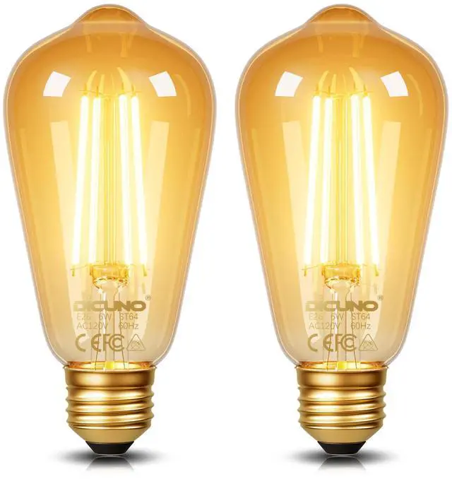Main image of E26 Edison Bulbs 60W, 2200K Amber Warm, Amber Glass, 600LM, 2-Pack | 6W LED Edison Bulb ST64, Vintage LED Light for Home, Non-Dimmable, CRI 80