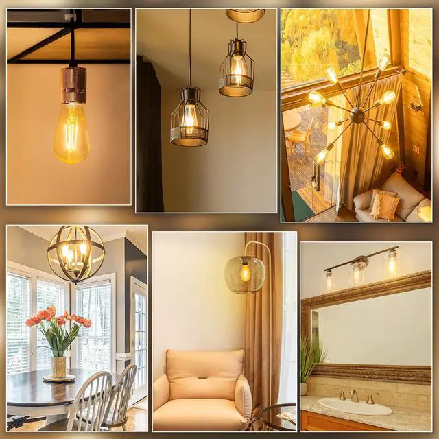 Alt view image 7 of 7 - E26 Edison Bulbs 60W, 2200K Amber Warm, Amber Glass, 600LM, 2-Pack | 6W LED Edison Bulb ST64, Vintage LED Light for Home, Non-Dimmable, CRI 80