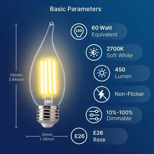 Alt view image 2 of 7 - LED 60 Watts Equivalent Chandelier Light Bulbs, CA11 Dimmable Filament Clear LED Candelabra Bulbs, E26 Medium Base, 2700K Soft White, 6 Pack
